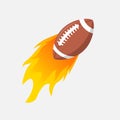 American Football ball in fire flame. Rugby fireball cartoon icon. Fast ball logo in motion isolated Royalty Free Stock Photo