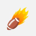 American Football ball in fire flame. Rugby fireball cartoon icon. Fast ball logo in motion isolated Royalty Free Stock Photo