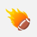 American Football ball in fire flame. Rugby fireball cartoon icon. Fast ball logo in motion isolated Royalty Free Stock Photo