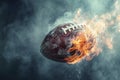 American football ball fire shot. Generate Ai Royalty Free Stock Photo