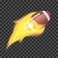 American football ball flaming on a transparent background. Object with fire Royalty Free Stock Photo