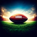 American football ball on green field. 3D render of sports concept Generative AI Royalty Free Stock Photo