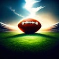 American football ball on green field at sunset. 3D illustration. Generative AI Royalty Free Stock Photo