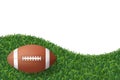 American football ball on green grass texture background. Vector. Royalty Free Stock Photo