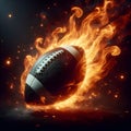 American Football ball moving through space with fire energy flowing out, sports power concept