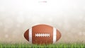 American football ball or rugby football ball on green grass court.