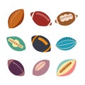 american football ball set cartoon vector illustration