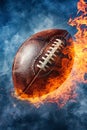 American football ball traveling swiftly, leaving a blazing trail behind in its path