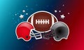 American football ball and two opponent teams helmets gray and red color - vector background Royalty Free Stock Photo