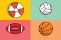 American Football Ball, Volleyball Ball, Basketball, Colorful Beach Balloon sports collection vector illustration.