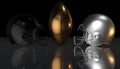 American football black and silver helmets on black dark background, 3d rendering Royalty Free Stock Photo