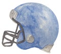 Watercolor american blue football helmet illustration isolated on white background Royalty Free Stock Photo