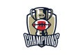 American football champion cup logo. American Football League cup emblem. Sports tournament trophy winner. Red ball on Royalty Free Stock Photo