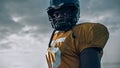 American Football Championship Game: Close-up Portrait of Professional Player Wearing Helmet Royalty Free Stock Photo