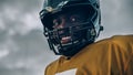 American Football Championship Game: Close-up Portrait of Smiling Professional Player Wearing Helmet Royalty Free Stock Photo