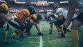 American Football Championship. Teams Ready: Professional Players, Aggressive Face-off, Ready for Royalty Free Stock Photo