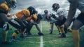 American Football Championship. Teams Ready: Professional Players, Aggressive Face-off, Ready for Royalty Free Stock Photo