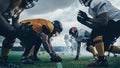 American Football Championship. Teams Ready: Professional Players, Aggressive Face-off, Ready for Royalty Free Stock Photo
