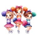 american football cheerleaders watercolor clipart. Ai Generate