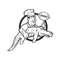 American Football Chef Gator Mascot Circle