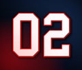 02 American Football Classic Sport Jersey Number in the colors of the American flag design Patriot, Patriots 3D illustration