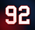 92 American Football Classic Sport Jersey Number in the colors of the American flag design Patriot, Patriots 3D illustration