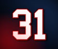 31 American Football Classic Sport Jersey Number in the colors of the American flag design Patriot, Patriots 3D illustration