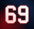 69 American Football Classic Sport Jersey Number in the colors of the American flag design Patriot, Patriots 3D illustration
