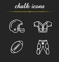 American football equipment chalk icons set