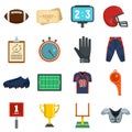 American football equipment icons set, flat style Royalty Free Stock Photo