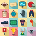 American football equipment icons set, flat style Royalty Free Stock Photo