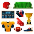 American football equipment set, flat vector icons Royalty Free Stock Photo