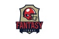 American football fantasy league logo. American football helmet emblem. Fantasy league badge, shield. Vector Royalty Free Stock Photo