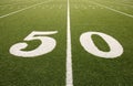 American Football Field 50 Yard Line Closeup Royalty Free Stock Photo