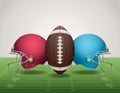 American Football Field, Ball, and Helmets Royalty Free Stock Photo