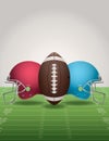 American Football Field, Ball, and Helmets Royalty Free Stock Photo