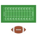 American football field and ball. Royalty Free Stock Photo