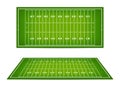 American football field with marking. Football field with markup in top view and 3d perspective view