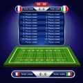 American Football field. Player Lineup with set of infographic elements