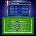 American Football field and Player Lineup with set of rugby infographic elements.