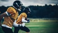 American Football Field Two Teams Compete: Successful Player Running to Score Touchdown Points