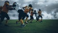 American Football Field Two Teams Play: Successful Player Running Around Defense Players to Score Royalty Free Stock Photo