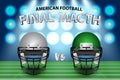 American football final match concept. Silver and green Helmets