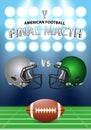 American football final match poster concept. Silver, green Helm Royalty Free Stock Photo