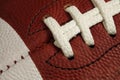 Macro View of an American Football Game Ball Laces and Stripes Royalty Free Stock Photo