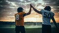 American Football Game Start Teams Ready: Two Professional Players Walk on Field Determined to Win Royalty Free Stock Photo