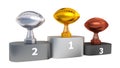 American Football Gold Silver and Bronze Trophies Front View on a Podium Royalty Free Stock Photo