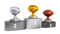 American Football Gold Silver and Bronze Trophies with Marble Ba Royalty Free Stock Photo