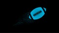 American Football halftone ball flying with particles tale. Dotted illustration. Vector illustration isolated on black background