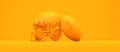 American Football Halmet and ball on the orange background studio.